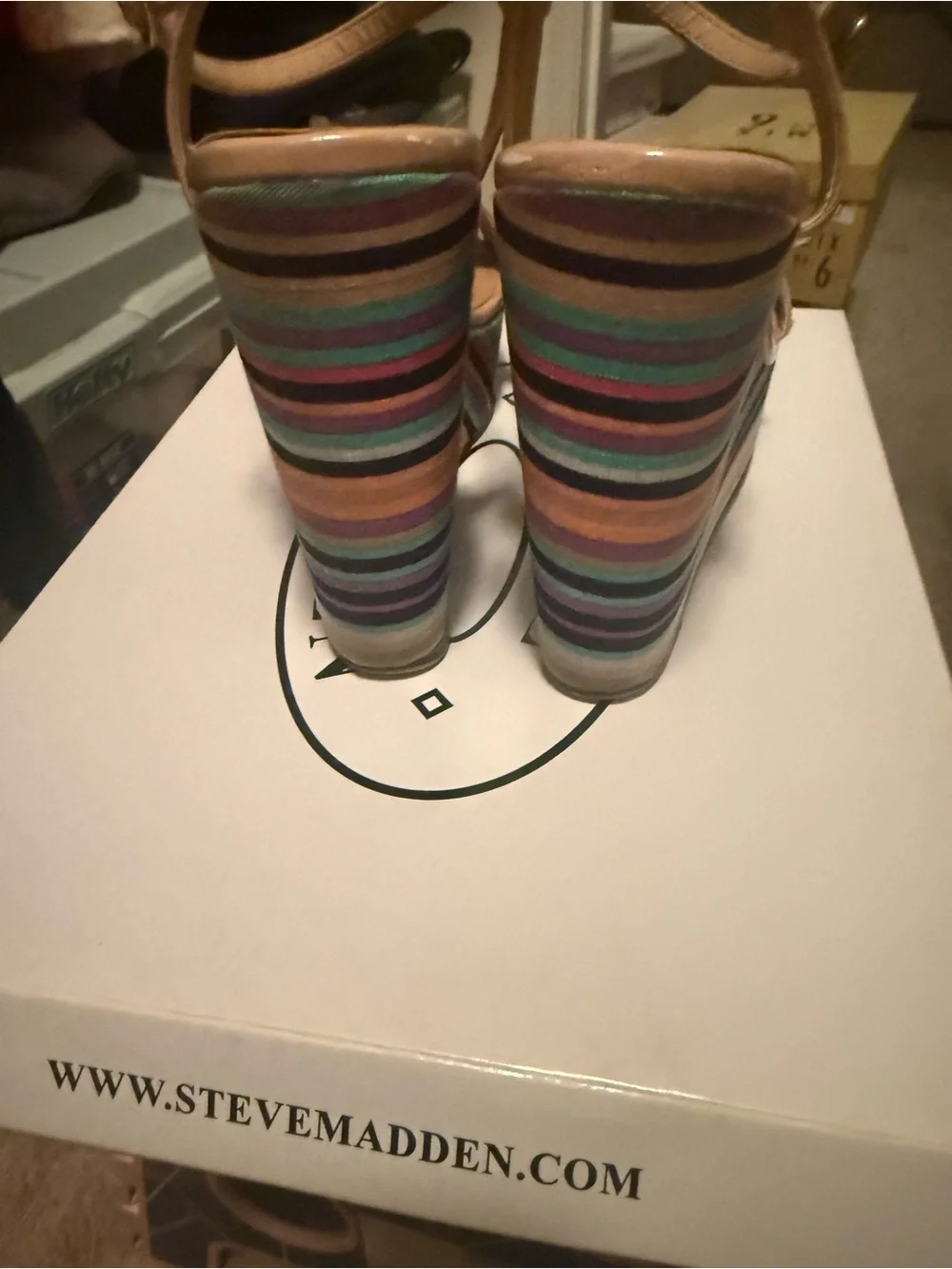 Steve Madden Nude Patent Strappy Wedges with Multi-Color Striped Platform
